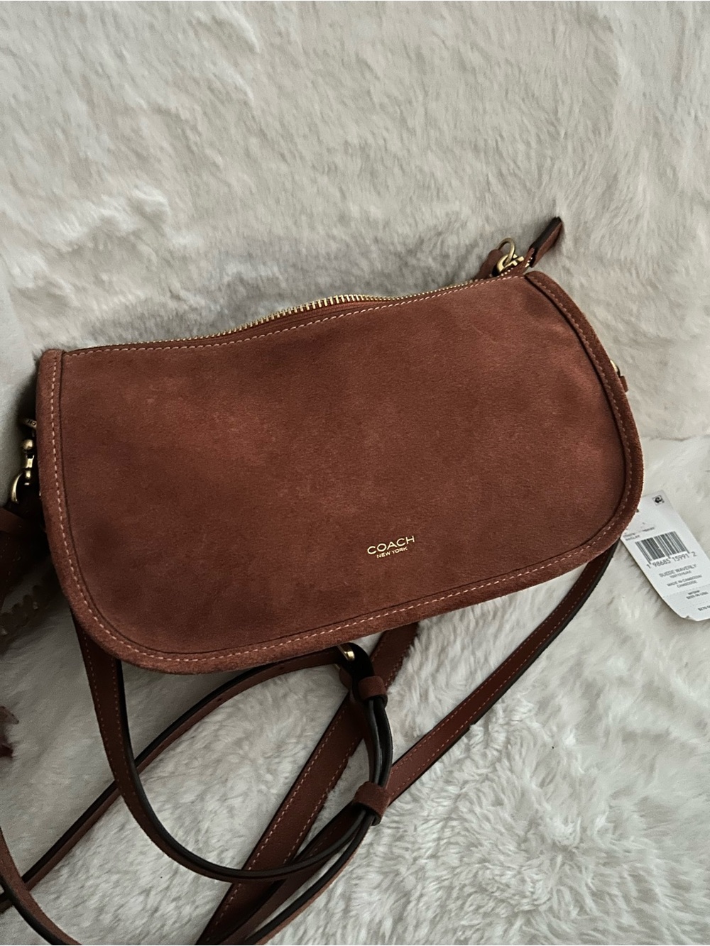 COACH(Brand New) Suede waverly Crossbody with Gold Hardware in clay
